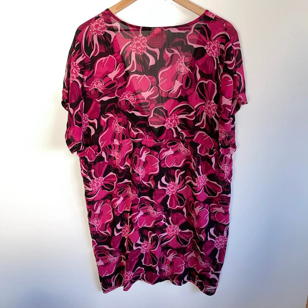 Merona Women S Pink Floral Print Sheer Swim Cover Up Tunic Size‎ L